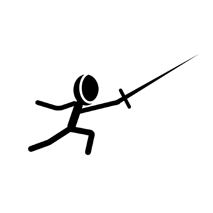 Silhouette icon of fencing athlete poking with epee. Vector.