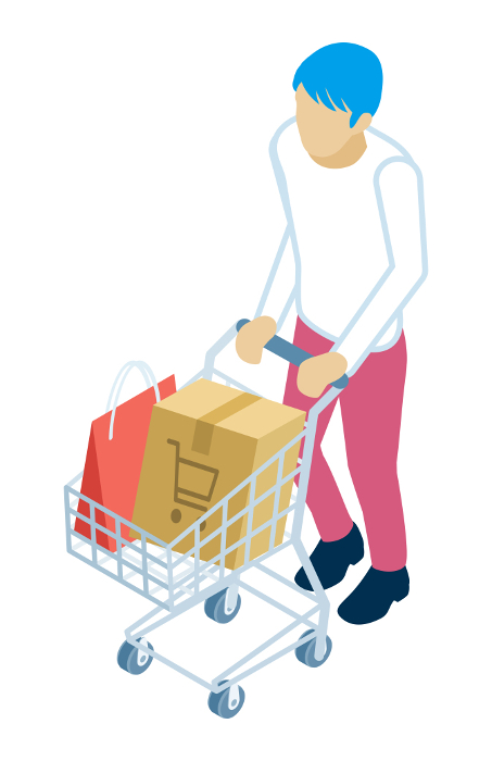 Shopper A man walking pushing a shopping cart filled with merchandise - Long-sleeved shirt