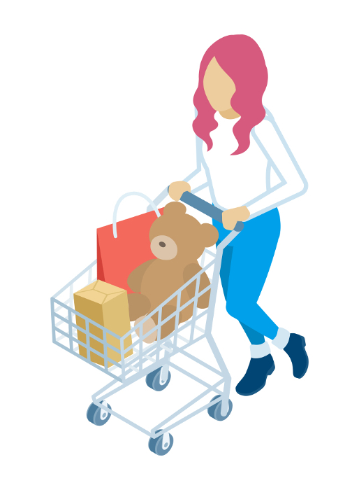 Shopper Woman pushing a shopping cart filled with merchandise - Long-sleeved shirt