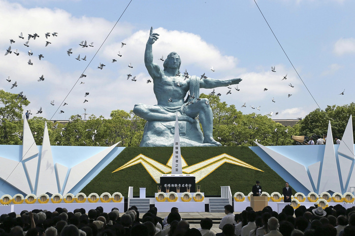 68 years after the atomic bombing of Nagasaki Peace Memorial Ceremony  Nagasaki A bomb memorial Pigeons fly in unison to the Nagasaki Peace Declaration at Peace Park in Nagasaki City at 11:13 a.m. on August 9, 2013.