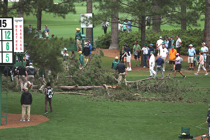 2023 Masters golf tournament Trees knocked down during the day 2 of the 2023 Masters golf tournament at the Augusta National Golf Club in Augusta, Georgia, United States, on April 7, 2023.  Photo by Koji Aoki AFLO SPORT 
