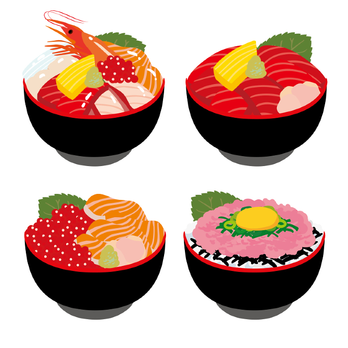 Clip art set of delicious-looking seafood bowl