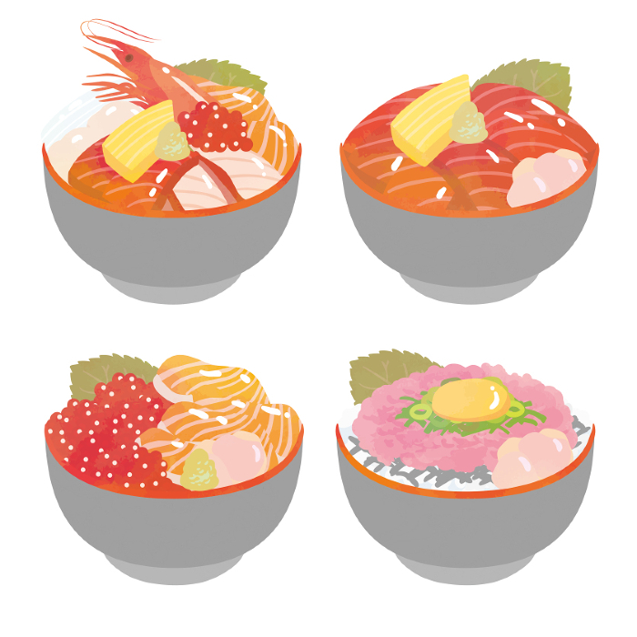 Clip art set of delicious-looking seafood bowl