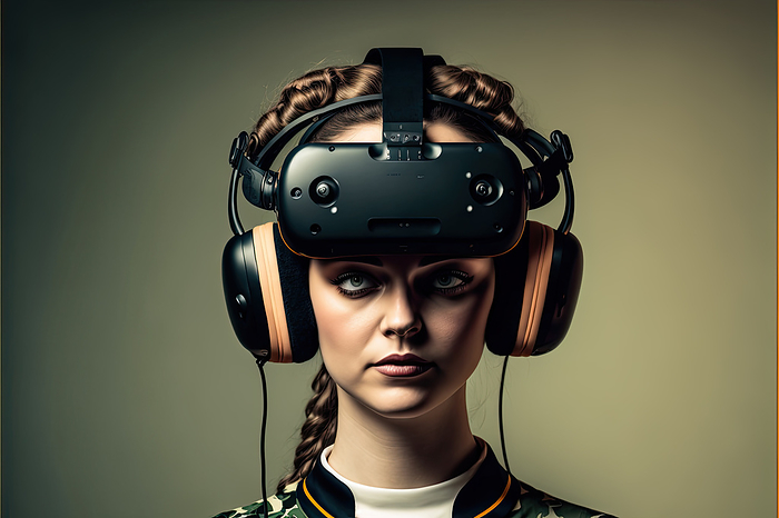 Studio shot of a woman wearing a VR device