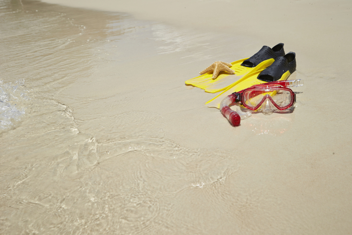 Snorkeling set and starfish on the beach Vacation resort image