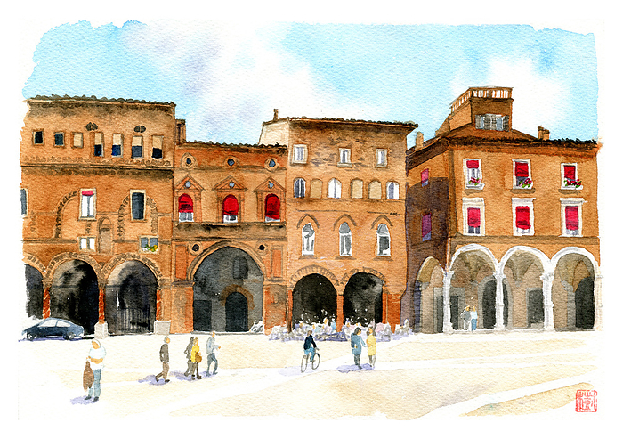 Piazza Santo Stefano in the old town of Bologna, Italy