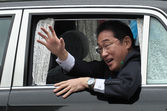 Japan s PM Kishida unhurt in smoke bomb thrown, resumes campaigning Japan s Prime Minister Fumio Kishida waves during the campaign for House of Representatives by election near the Wakayama station in Wakayama Prefecture, Japan on April 15, 2023.