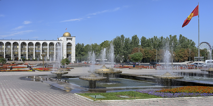 Fountain on the Ala Too square, Bishkek, Kyrgyzstan Fountain on the Ala Too square, Bishkek, Kyrgyzstan, Central Asia, Asia, by G M Therin Weise