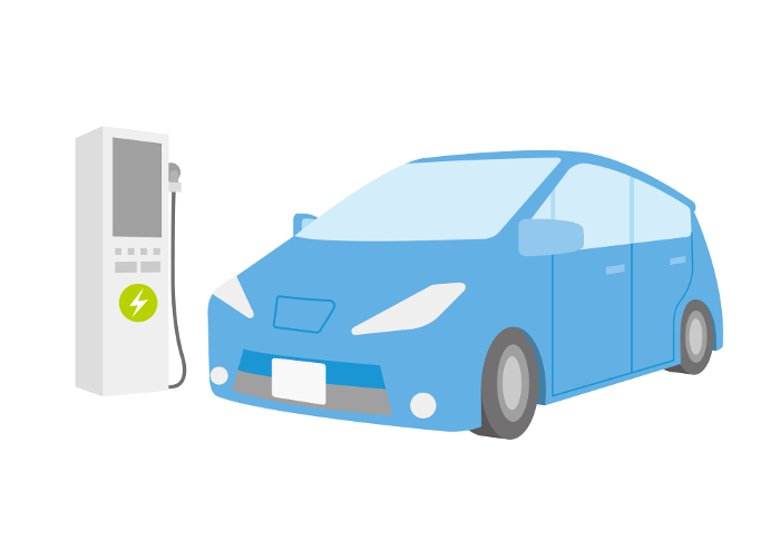 Clip art of blue electric car and charging station_1