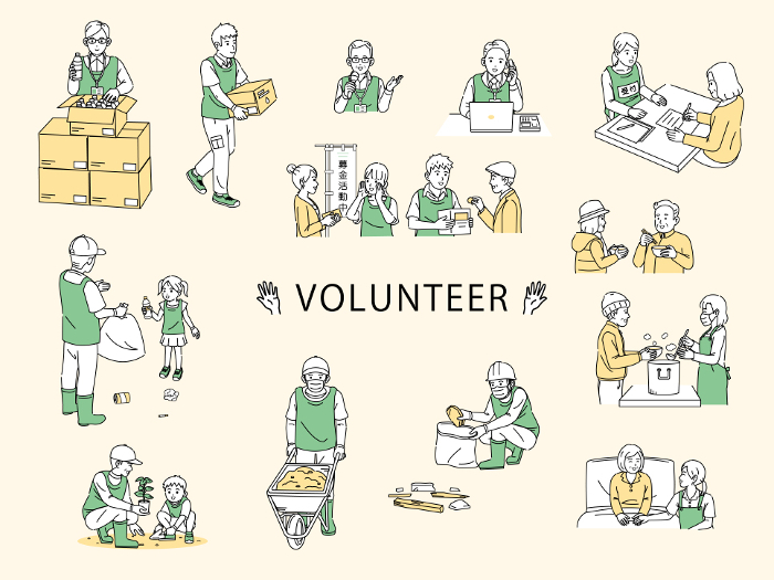 Illustrations of people doing various volunteer activities