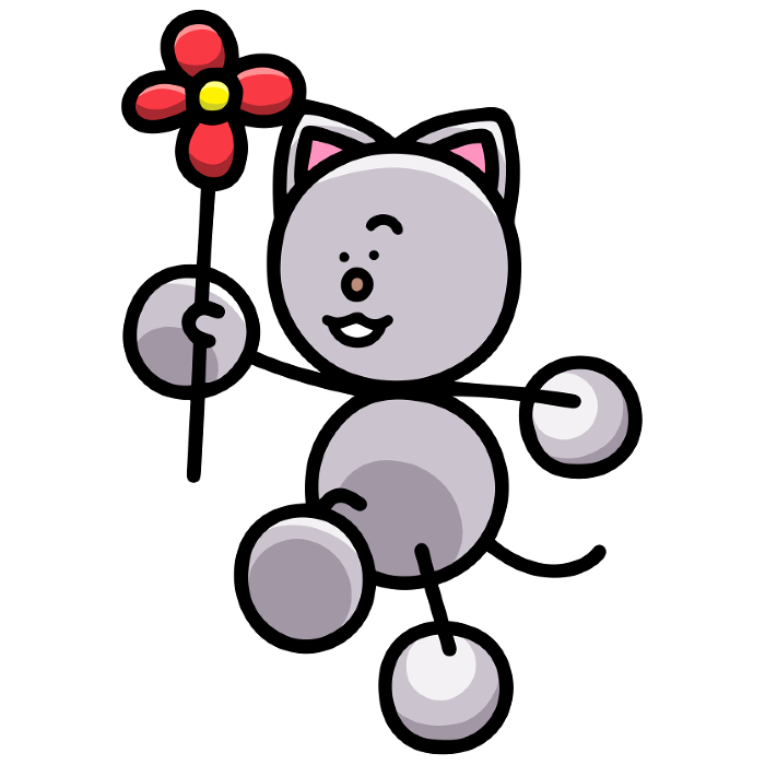 Clip art of NyanMaru skipping with flower(reversible version) cat