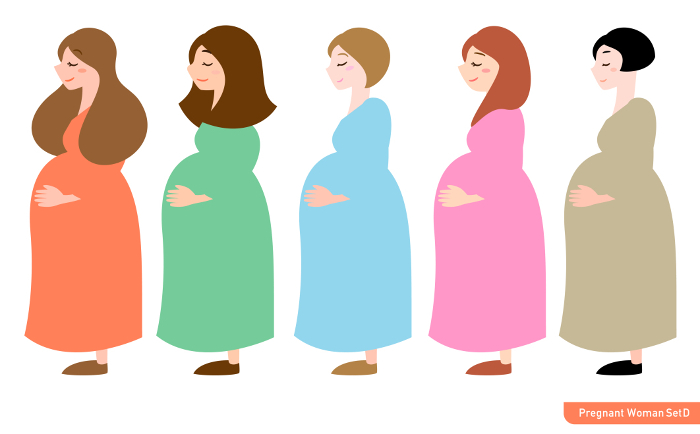 Clip art of pregnant woman with calm expression thinking about her baby and unborn child_Variation set