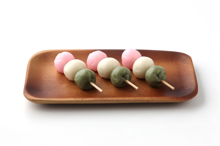 Three-colored Dango Dumplings Japanese Confectionery White Background