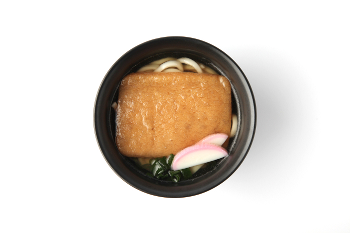 Kitsune Udon Noodles, Deep Fried Tofu, White Background