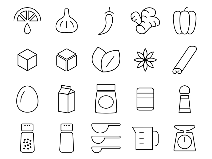 Icon set for spice seasoning recipes_outline