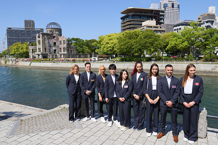 G7 Gymnastics Hiroshima offers flowers to the Cenotaph for the A bomb Victims  L R  Lorette Charpy,  L R  Marcel Nguyen, Nastia Liukin Nastia Liukin, Nastia Liukin Kohei Uchimura, Kohei Uchimura Mai Murakami, Mai Murakami Alexandra Agiurgiuculese, Alexandra Agiurgiuculese Katherine Toshiko Uchida Giarnni Regini Moran, Giarnni Regini Moran Emma Spence, Members of  G 7 Gymnastics Members of  G 7 Gymnastics Hiroshima  visit Hiroshima Peace Memorial Museum and laying a wreath at the Cenotaph of Atomic Bomb Victims in Hiroshima, Japan on April 28, 2023. International Gymnastics Federation  FIG  President Morinari Watanabe has invited gymnasts from each of the G7 countries to visit Japan ahead of this year s sesquicentennial.  Photo by AFLO SPORT 