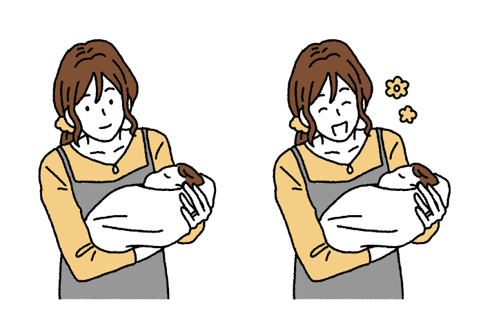 Simple touch Illustration of a mother holding a baby in a baby wrap