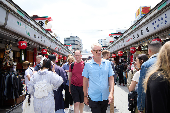 2023 Golden Week New Corona waterfront measures lifted Foreign tourists visit at Nakamise shopping street, an approach to the Sensoji temple in Asakusa entertainment district, Tokyo in Japan on May 1, 2023.  Yohei Osada AFLO 