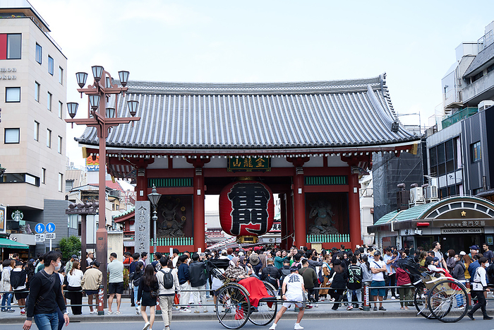 2023 Golden Week New Corona waterfront measures lifted Foreign tourists walk at the Nakamise shopping street, an approach to the Sensoji temple, Tokyo in Japan on May 1, 2023.  Yohei Osada AFLO  