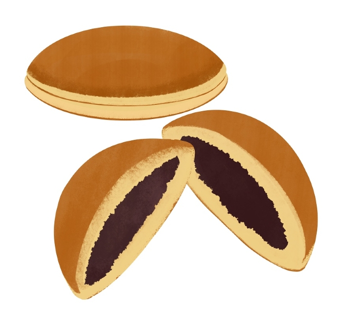 Dorayaki filled with sweet bean paste, section cut