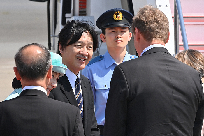 Soon to be crowned King of the United Kingdom Prince and Princess Akishino to attend coronation ceremony Prince and Princess Akishino exchanges words with the British Ambassador and his wife before their departure at Haneda Airport on May 4, 2023, at 9:53 a.m. Photo by Kengo Miura