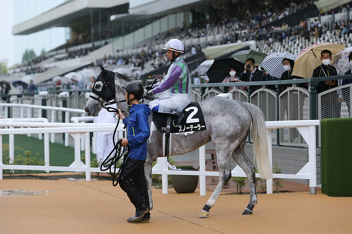 2023 Tachibana Stakes Snow Tailor   Snow Tailor and Yasunari Iwata before the Kurama Stakes at the Kyoto Racecourse in Kyoto, Japan, May 7, 2023.  Photo by Eiichi Yamane AFLO 