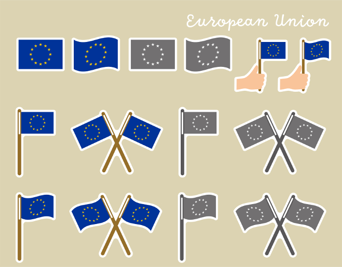 European flag illustration set (icon style, with white border)
