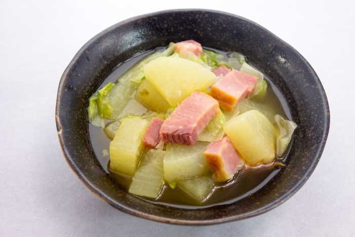 Ham and radish in consomme
