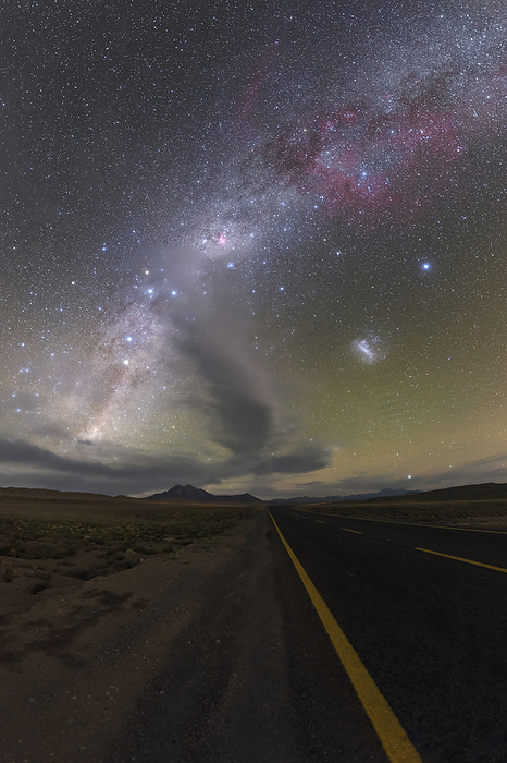 Miniques volcanic complex, at night, Chile Miniques volcanic complex, Chile, taken at night. The Milky Way galaxy is visible in the sky above., by ESO PETR HORALEK SCIENCE PHOTO LIBRARY