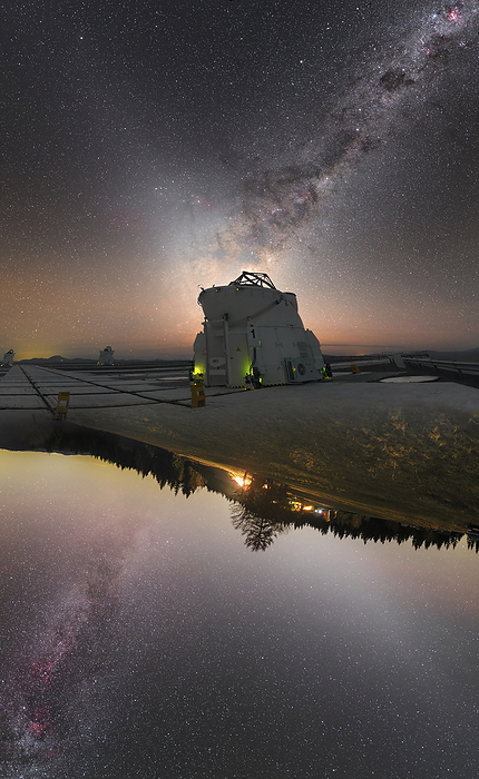 Milky Way seen from both hemispheres, composite photograph Milky Way seen from both hemispheres, composite photograph. This is the January sky. The upper part of the image was taken from ESO s Paranal Observatory in Chile and the lower part from the Slovakian village of Oravska Lesna. They were combined to form this composite featuring an X shaped structure spread., by ESO PETR HORALEK SCIENCE PHOTO LIBRARY