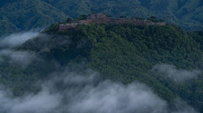 Ruins of Takeda Castle on a beautiful mountain