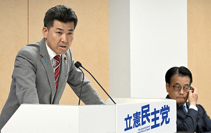 Rikken Democratic Party of Japan both houses of the Diet Representative Kenta Izumi of the Democratic Party of Japan speaks at a meeting of both houses of the Diet. Secretary General Katsuya Okada is at the back right.