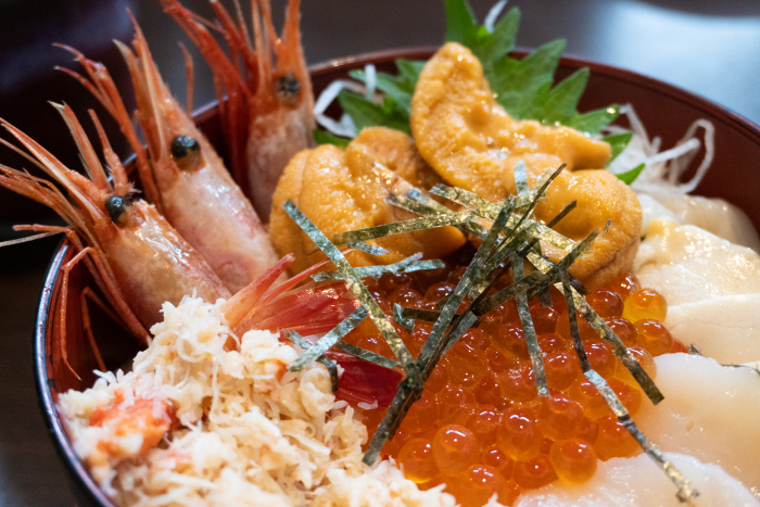 Hokkaido's premium seafood bowl. Sea urchin, shrimp, crab, salmon roe