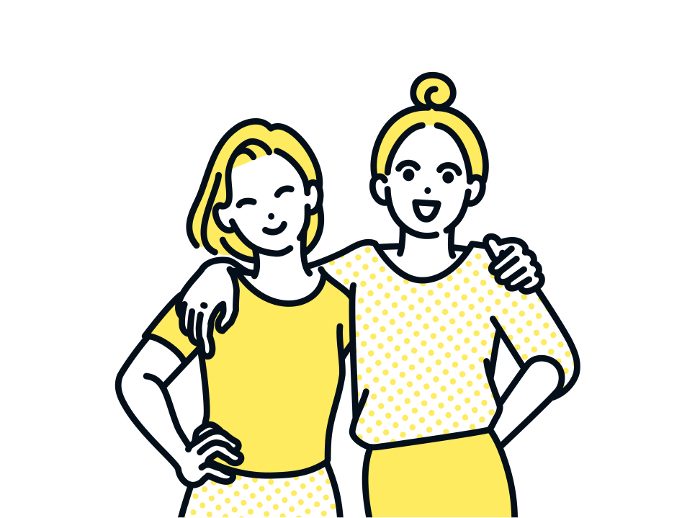 Two people with a friendly smile. Clip art of girl cuddling shoulder to shoulder.
