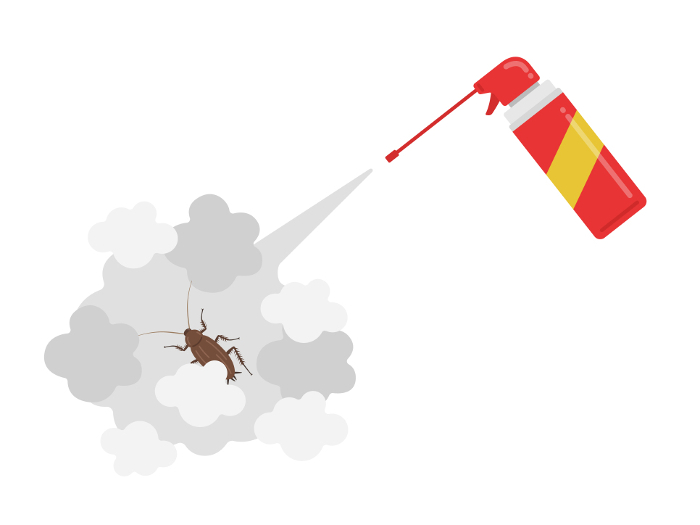 Illustration of repelling cockroaches with spray