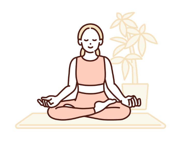 Yoga life at home. Clip art of the woman who adjusts her mind.