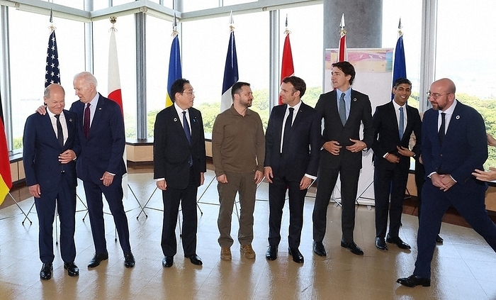 G7 Summit in Hiroshima: G7 Leaders and Ukrainian President Discuss  from left  German Chancellor Scholz, U.S. President Biden, Prime Minister Kishida, Ukrainian President Zelensky, French President Macron, Canadian Prime Minister Trudeau, British Prime Minister Snake, and EU President Michel, Permanent President of the European Council, at the Grand Prince Hotel Hiroshima in Minami Ward, Hiroshima, 2023 May 21, 10:44 a.m.  representative photo 