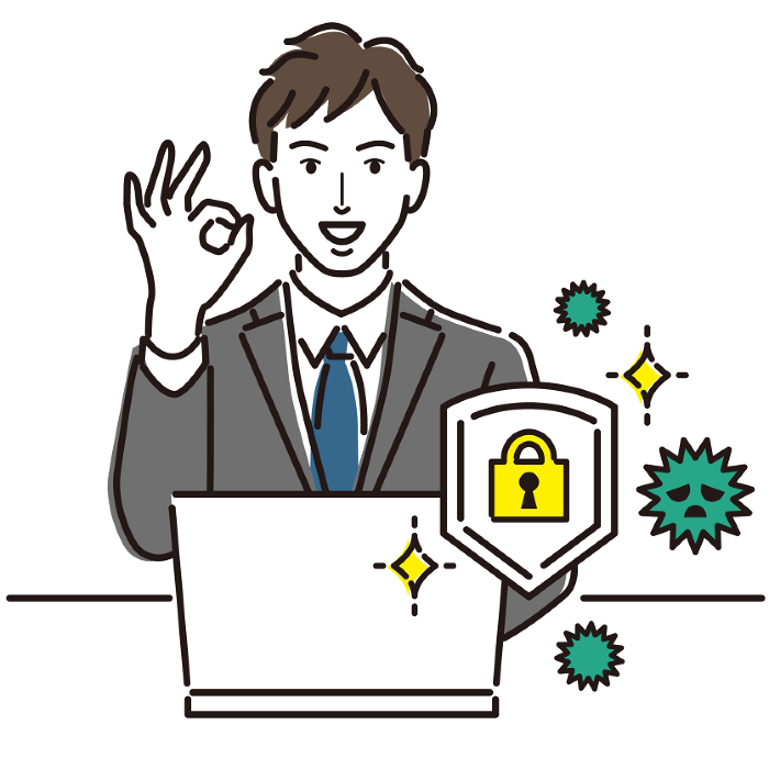 Businessman giving the okay sign for computer security measures.