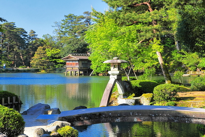 Kenrokuen Garden in fresh green Kanazawa City, Ishikawa Prefecture