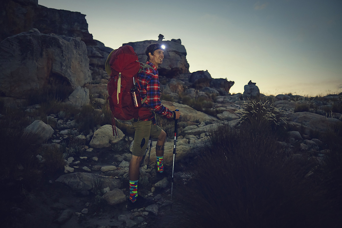 Man with backpack doing overnight hike at Cederberg Mountains