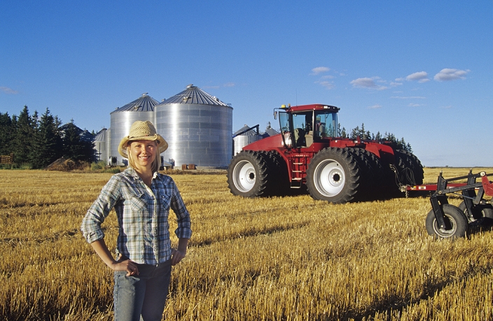 Farm Girl In Front Of Tractor, Dugald, Manitoba