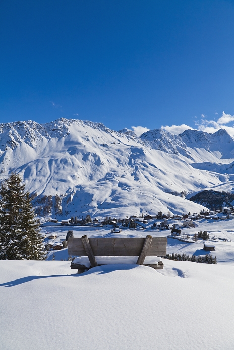 Switzerland, View of Sitzbank in snow