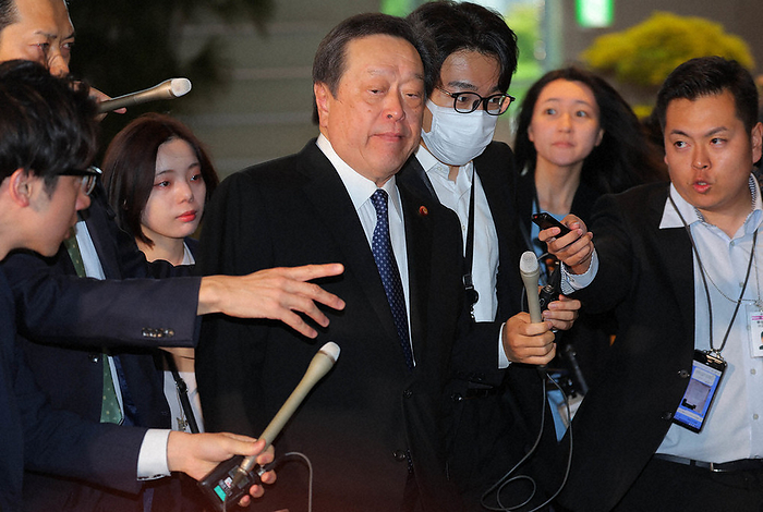 Defense Minister Yasukazu Hamada enters the Prime Minister s Office following a missile launch from North Korea. Defense Minister Yasukazu Hamada  center  enters the Prime Minister s Office following a missile launch from North Korea at 7:12 a.m. on May 31, 2023.
