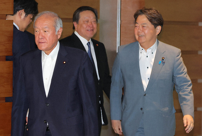North Korea launches missile Government holds national security meeting  From left  Finance Minister Shunichi Suzuki, Defense Minister Yasukazu Hamada, and Foreign Minister Yoshimasa Hayashi leave the Prime Minister s Office after the National Security Council meeting.