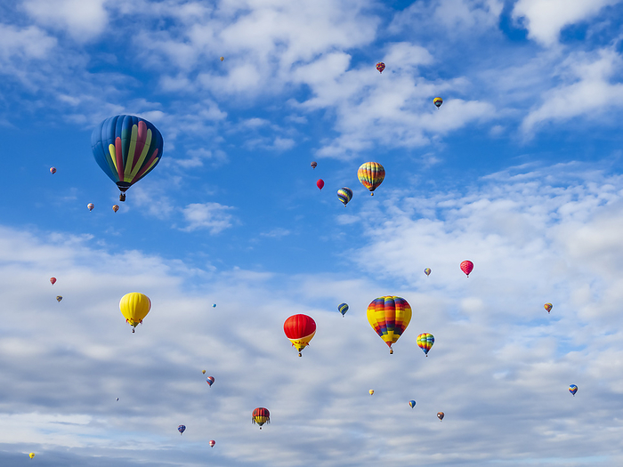 hot air balloon Balloons against clouds and sky, Mass Ascension, Albuquerque International Balloon Fiesta, New Mexico