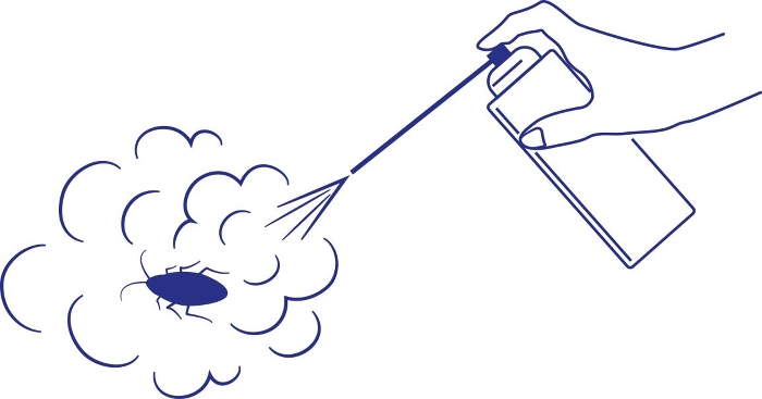 Illustration of spraying insecticide on cockroaches