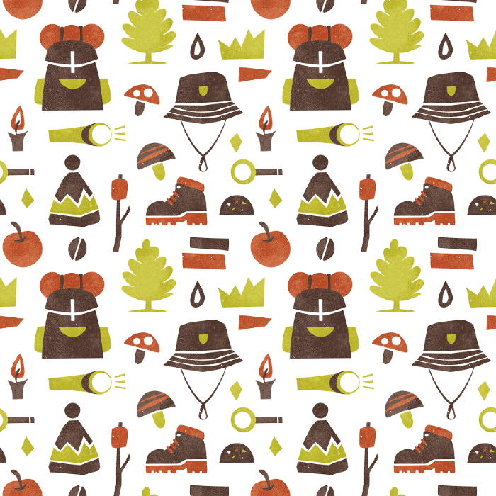 Camping Background Pattern Watercolor Illustration of Fashion Items