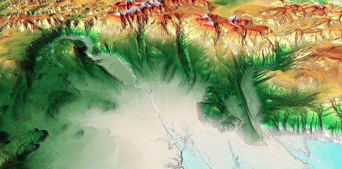 Yosemite National Park, California, USA, composite image Composite image of Yosemite National Park, California, USA. Image obtained by the Neo satellite and overlaid with a digital elevation model, showing the terrain in 3D., by AIRBUS DEFENCE AND SPACE   SCIENCE PHOTO LIBRARY