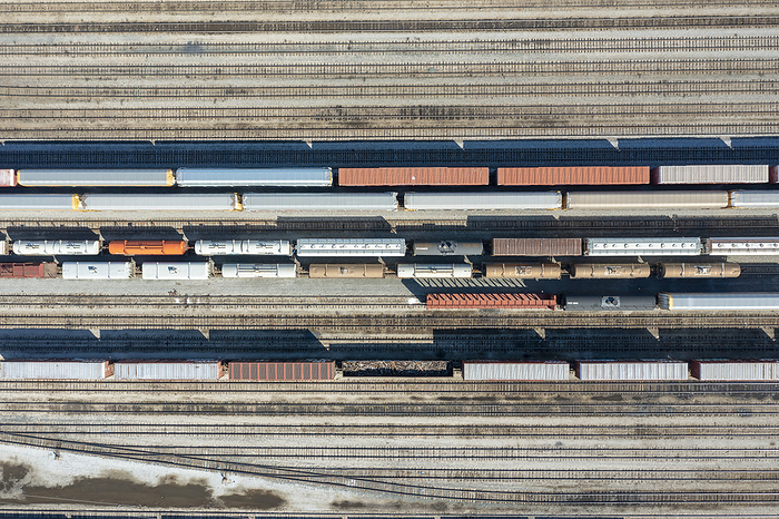 Oakwood rail yard, Michigan, USA Aerial photograph of Norfolk Southern Railway s Oakwood Yard, Melvindale, Michigan, USA., by JIM WEST SCIENCE PHOTO LIBRARY