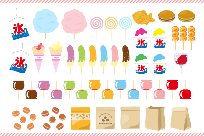 clip art set of festival, food of stall, sweets and desserts, sweet